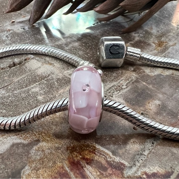 NEW Authentic Swarovski CZ Chamilia-Breast Cancer Pink Murano Glass Charm Bead - Picture 9 of 10